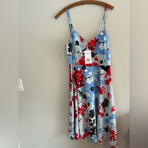 New Zaful large red & blue Floral Patchwork spaghetti strap midi Dress